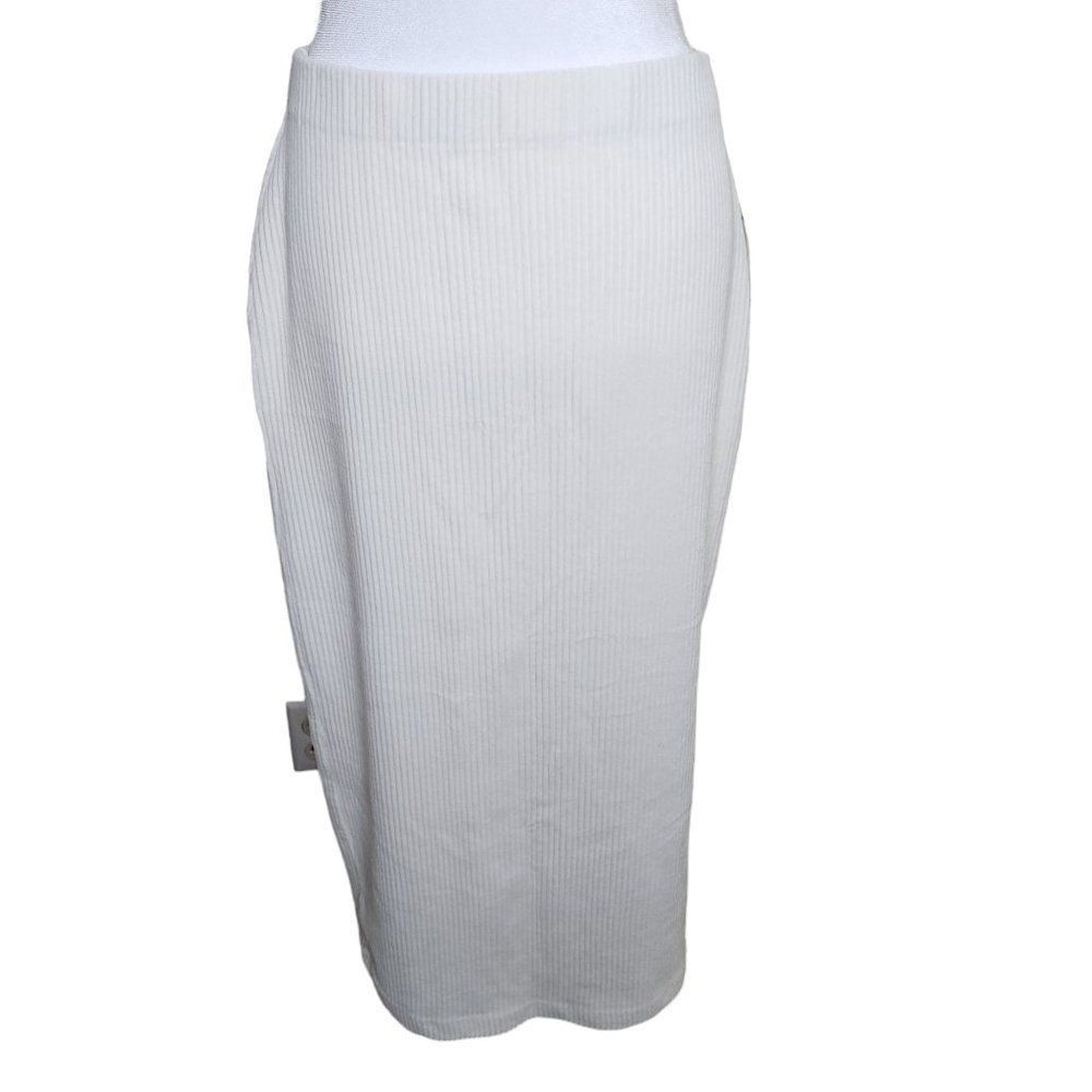 New Free People Maxi Pencil Skirt Side Slit Knit Womens Size L Ivory Ecru